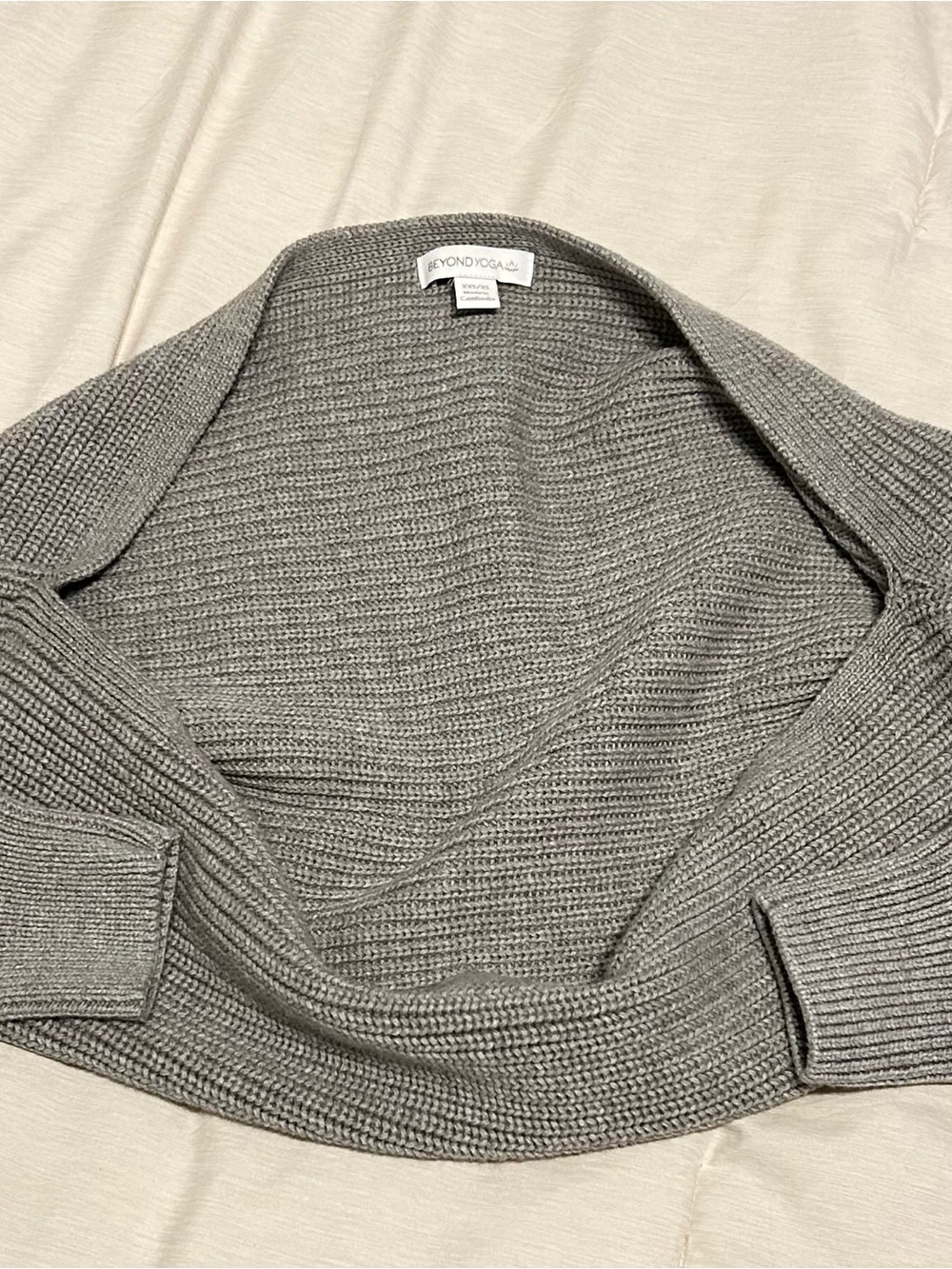 Beyond Yoga Heather Gray Open-Front Ribbed Cardigan